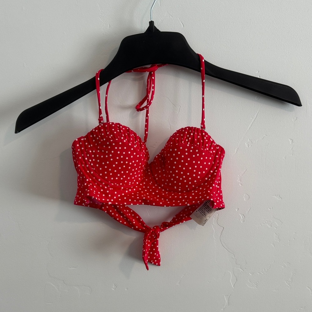 Abercrombie & Fitch Vintage Style Red Polka Dot Tie Push Up Bikini Top